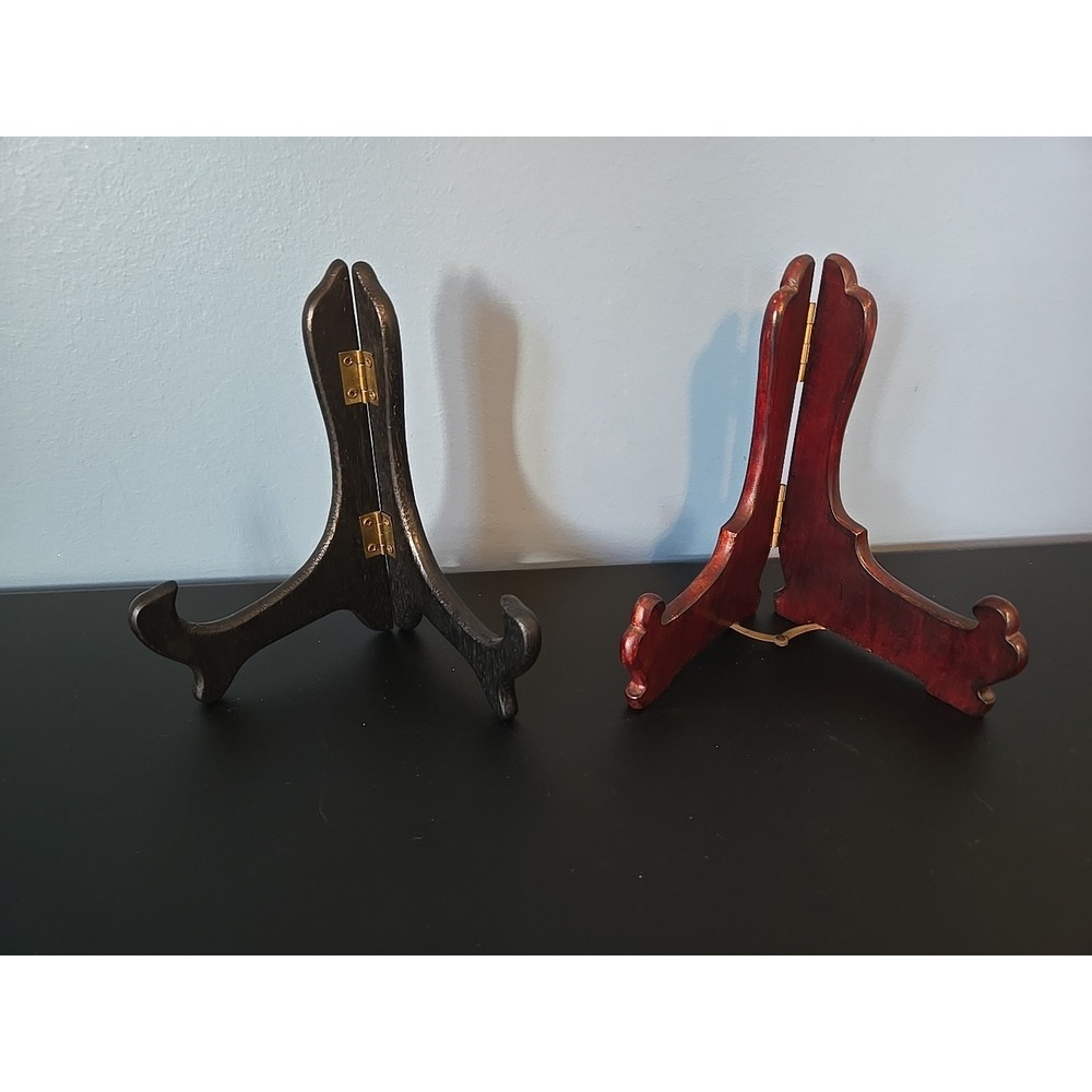 2pcs 6" Easel Plate Holder Wooden Folding Display Stand Brown for Picture Frame